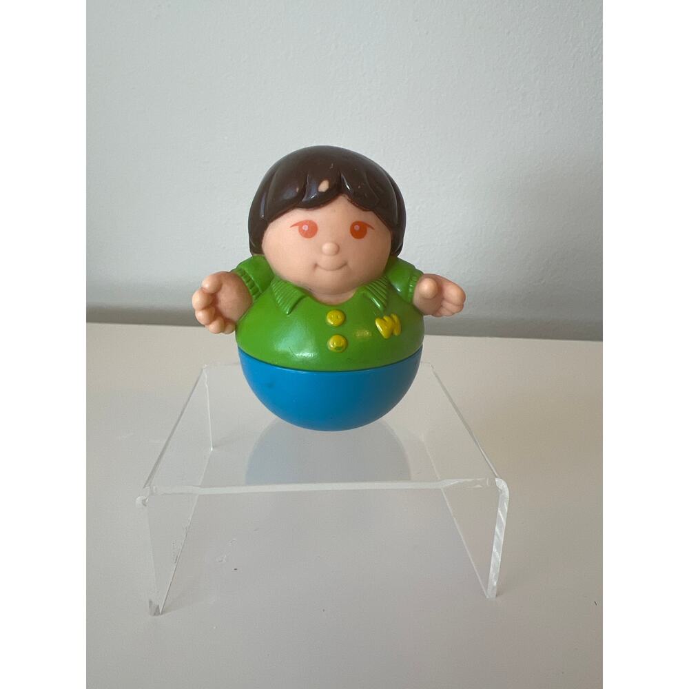 Wally Weeble Wobble Sports Boy Figure Blue Brown Hair Vintage Toy 1987 2" Tall